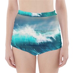 Ai Generated Waves Ocean Sea Tsunami Nautical Painting High-waisted Bikini Bottoms