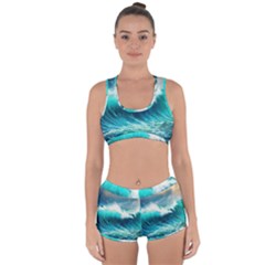 Ai Generated Waves Ocean Sea Tsunami Nautical Painting Racerback Boyleg Bikini Set by Ravend