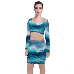 Ai Generated Waves Ocean Sea Tsunami Nautical Painting Top And Skirt Sets by Ravend