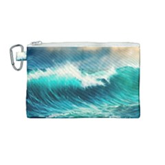 Ai Generated Waves Ocean Sea Tsunami Nautical Painting Canvas Cosmetic Bag (medium) by Ravend