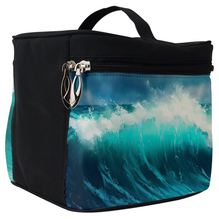 Ai Generated Waves Ocean Sea Tsunami Nautical Painting Make Up Travel Bag (Big)