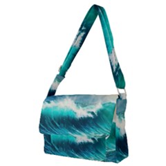 Ai Generated Waves Ocean Sea Tsunami Nautical Painting Full Print Messenger Bag (m) by Ravend