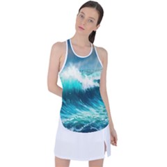 Ai Generated Waves Ocean Sea Tsunami Nautical Painting Racer Back Mesh Tank Top by Ravend