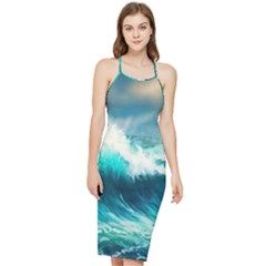 Ai Generated Waves Ocean Sea Tsunami Nautical Painting Bodycon Cross Back Summer Dress by Ravend