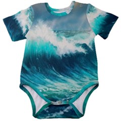 Ai Generated Waves Ocean Sea Tsunami Nautical Painting Baby Short Sleeve Bodysuit by Ravend