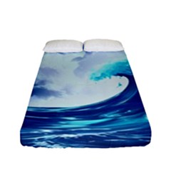 Ai Generated Waves Ocean Sea Tsunami Nautical Blue Fitted Sheet (full/ Double Size) by Ravend