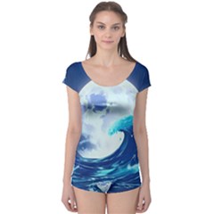 Ai Generated Waves Ocean Sea Tsunami Nautical Blue Boyleg Leotard  by Ravend