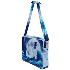 Ai Generated Waves Ocean Sea Tsunami Nautical Blue Cross Body Office Bag by Ravend