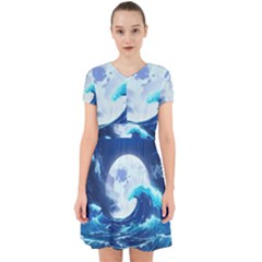 Ai Generated Waves Ocean Sea Tsunami Nautical Blue Adorable In Chiffon Dress by Ravend