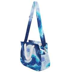 Ai Generated Waves Ocean Sea Tsunami Nautical Blue Rope Handles Shoulder Strap Bag by Ravend