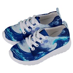 Ai Generated Waves Ocean Sea Tsunami Nautical Blue Kids  Lightweight Sports Shoes by Ravend