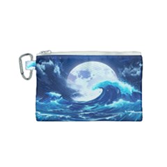 Ai Generated Waves Ocean Sea Tsunami Nautical Blue Canvas Cosmetic Bag (small) by Ravend