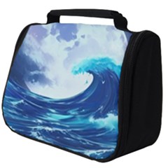 Ai Generated Waves Ocean Sea Tsunami Nautical Blue Full Print Travel Pouch (big) by Ravend