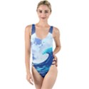 Ai Generated Waves Ocean Sea Tsunami Nautical Blue High Leg Strappy Swimsuit View1