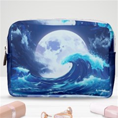 Ai Generated Waves Ocean Sea Tsunami Nautical Blue Make Up Pouch (medium) by Ravend