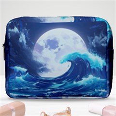 Ai Generated Waves Ocean Sea Tsunami Nautical Blue Make Up Pouch (large) by Ravend