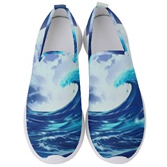 Ai Generated Waves Ocean Sea Tsunami Nautical Blue Men s Slip On Sneakers by Ravend