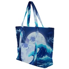 Ai Generated Waves Ocean Sea Tsunami Nautical Blue Zip Up Canvas Bag by Ravend