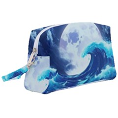 Ai Generated Waves Ocean Sea Tsunami Nautical Blue Wristlet Pouch Bag (large) by Ravend