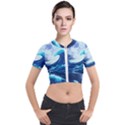 Ai Generated Waves Ocean Sea Tsunami Nautical Blue Short Sleeve Cropped Jacket View1