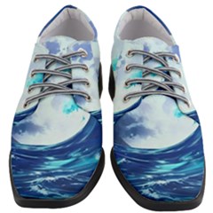 Ai Generated Waves Ocean Sea Tsunami Nautical Blue Women Heeled Oxford Shoes by Ravend