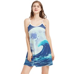 Ai Generated Waves Ocean Sea Tsunami Nautical Blue Summer Frill Dress by Ravend