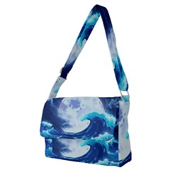 Ai Generated Waves Ocean Sea Tsunami Nautical Blue Full Print Messenger Bag (m) by Ravend