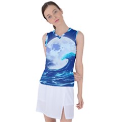 Ai Generated Waves Ocean Sea Tsunami Nautical Blue Women s Sleeveless Sports Top by Ravend