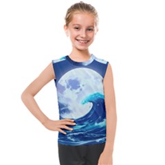 Ai Generated Waves Ocean Sea Tsunami Nautical Blue Kids  Mesh Tank Top by Ravend