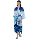 Ai Generated Waves Ocean Sea Tsunami Nautical Blue Maxi Satin Kimono View1