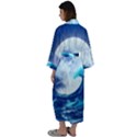 Ai Generated Waves Ocean Sea Tsunami Nautical Blue Maxi Satin Kimono View2