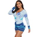 Ai Generated Waves Ocean Sea Tsunami Nautical Blue Long Sleeve Boyleg Swimsuit View2