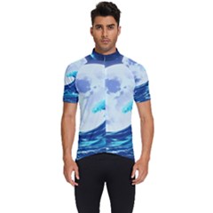 Ai Generated Waves Ocean Sea Tsunami Nautical Blue Men s Short Sleeve Cycling Jersey by Ravend