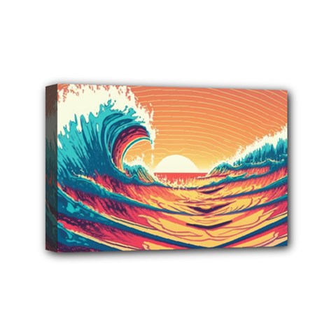 Ai Generated Waves Ocean Sea Tsunami Nautical Art Nature Mini Canvas 6  X 4  (stretched) by Ravend