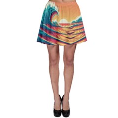 Ai Generated Waves Ocean Sea Tsunami Nautical Art Nature Skater Skirt by Ravend