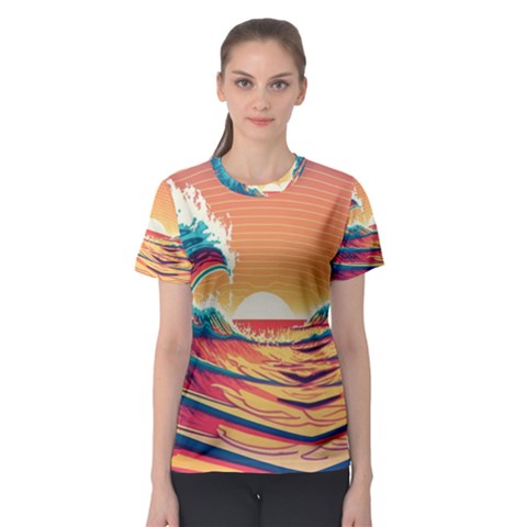 Ai Generated Waves Ocean Sea Tsunami Nautical Art Nature Women s Sport Mesh Tee by Ravend