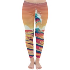 Ai Generated Waves Ocean Sea Tsunami Nautical Art Nature Classic Winter Leggings by Ravend