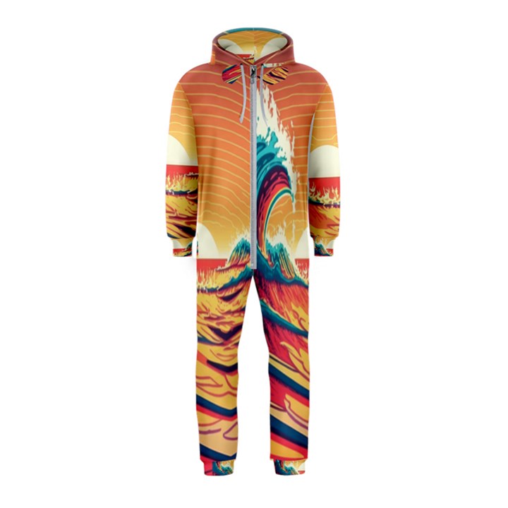 Ai Generated Waves Ocean Sea Tsunami Nautical Art Nature Hooded Jumpsuit (Kids)