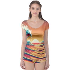 Ai Generated Waves Ocean Sea Tsunami Nautical Art Nature Boyleg Leotard  by Ravend