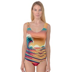 Ai Generated Waves Ocean Sea Tsunami Nautical Art Nature Princess Tank Leotard  by Ravend