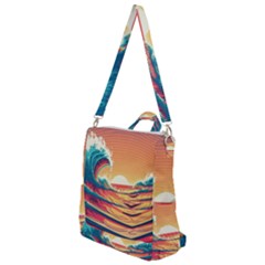 Ai Generated Waves Ocean Sea Tsunami Nautical Art Nature Crossbody Backpack by Ravend