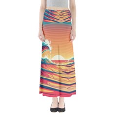 Ai Generated Waves Ocean Sea Tsunami Nautical Art Nature Full Length Maxi Skirt by Ravend