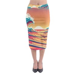 Ai Generated Waves Ocean Sea Tsunami Nautical Art Nature Midi Pencil Skirt by Ravend