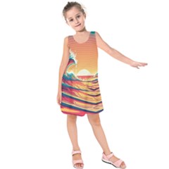 Ai Generated Waves Ocean Sea Tsunami Nautical Art Nature Kids  Sleeveless Dress by Ravend