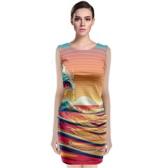 Ai Generated Waves Ocean Sea Tsunami Nautical Art Nature Sleeveless Velvet Midi Dress by Ravend