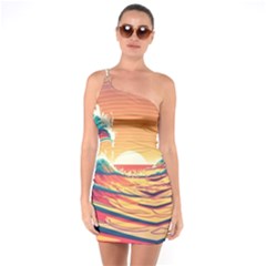 Ai Generated Waves Ocean Sea Tsunami Nautical Art Nature One Soulder Bodycon Dress by Ravend