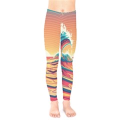 Ai Generated Waves Ocean Sea Tsunami Nautical Art Nature Kids  Leggings by Ravend