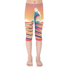 Ai Generated Waves Ocean Sea Tsunami Nautical Art Nature Kids  Capri Leggings  by Ravend