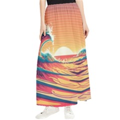 Ai Generated Waves Ocean Sea Tsunami Nautical Art Nature Maxi Chiffon Skirt by Ravend