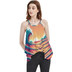 Ai Generated Waves Ocean Sea Tsunami Nautical Art Nature Flowy Camisole Tank Top by Ravend